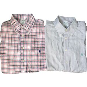 Brooks Brothers Regent Dress Shirt Mens L Plaid Stripes Lot 2 Suprima Cotton WR